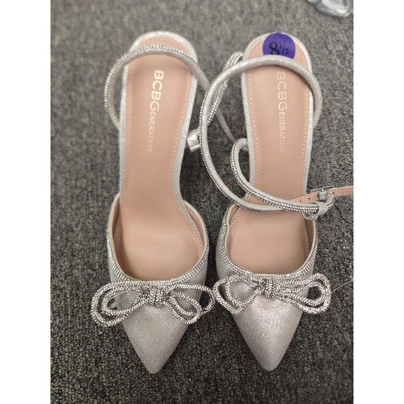 BCBGeneration Hartense Silver Metallic Rhinestone Ankle Strap Pumps With... - Picture 1 of 5